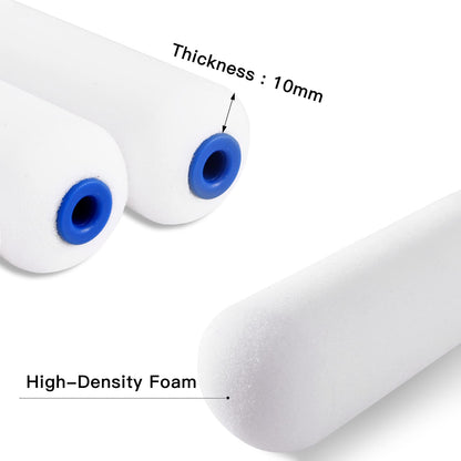 Mister Rui Foam Paint Roller, 8 Pack 4 Inch Paint Roller Kit, Complete 4" Mini Paint Roller Kit with Small Foam Paint Roller Covers, Frame, Tray and Liner for Professional Painting Results