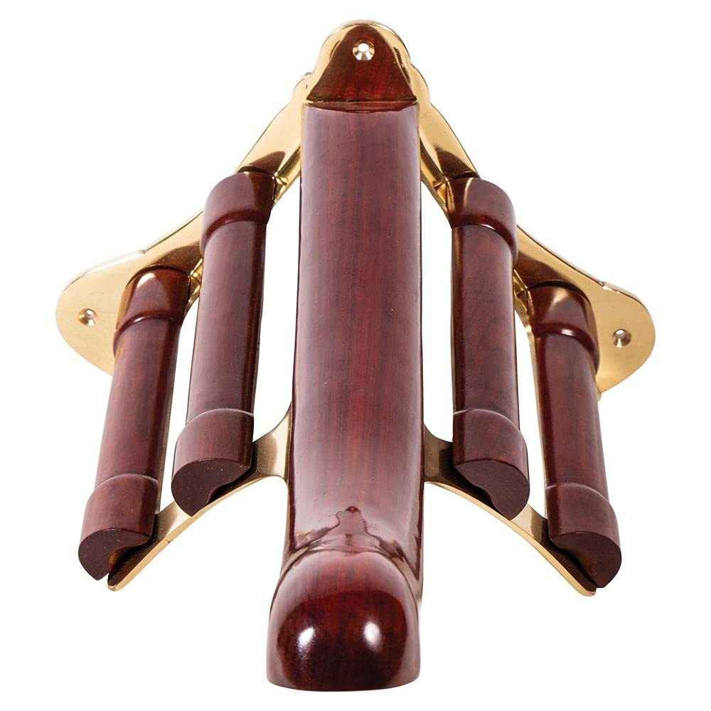 EASY-UP Berlin Brass English & Dressage Saddle Rack | Horse Tack Room Addition | Solid Brass Framing | Lacquered Wood Grain Overlay | Wall Mounted | 11-3/4" Wide x 8-1/2" Tall x 20.5" Long