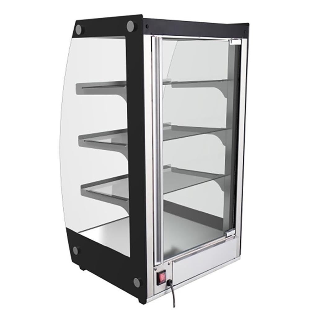 Pemberly Row 4-Tier LED Bakery Display Case, Glass/Stainless Steel, Black Finish, 28.2 in H x 15.1 in W x 15.8 in D, Adjustable Shelves, Self-Service Pastry Case for Cupcakes, Cookies, Cakes