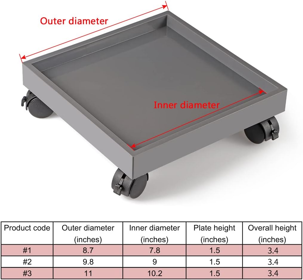 Skelang Set 3 Square Plant Caddy, Wheeled Planter Trays, ABS Plant Pallet, Heavy Duty Plants Dolly Saucer for Moving