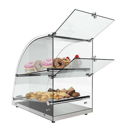Pemberly Row 2-Tier Glass Bakery Display Case, Stainless Steel Base, Clear Tempered Glass, 20.4"H x 13.7"W x 23.6"D, Countertop Pastry Display for Muffins, Cookies, Donuts, Coffee Shop or Bakery Use