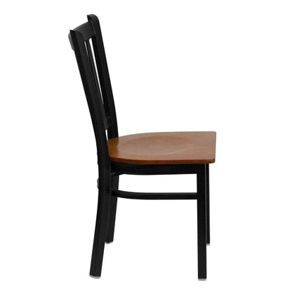 Flash Furniture 4 Pack HERCULES Series Black Vertical Back Metal Restaurant Chair - Cherry Wood Seat