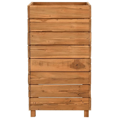 Foknhdi Height-Adjustable Teak Planter Box 19.7"x19.7"x28.3", Recycled Solid Wood Raised Garden Bed for Patio Balcony Living Room, Rustic Large Planter for Vegetables & Flowers