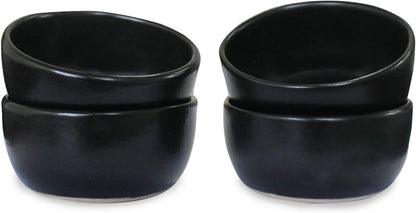 roro Hand-Molded Ceramic Stoneware Condiment Bowls, Matte Black Set of 4, 3 oz Each, Microwave and Dishwasher Safe