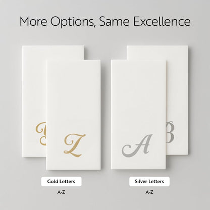 15.8 7.9 Inch 50 Luxenap X Linen-Feel Guest Towels, Disposable Striped Hand Towels - Silver Letter 'U', Cursive Font