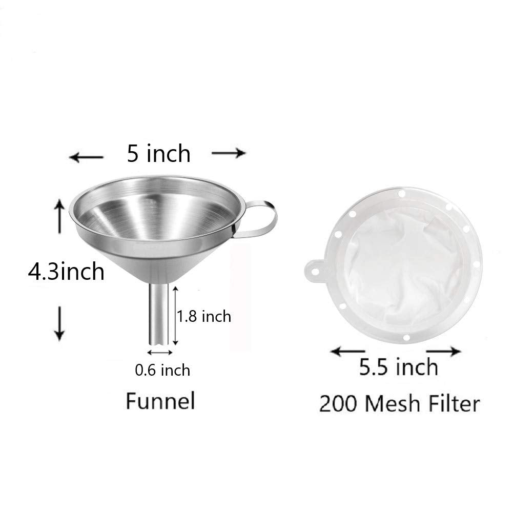 IAXSEE 5-Inch Stainless Steel Funnel with Fine Mesh Strainer, 200 Mesh Cooking Oil Filter