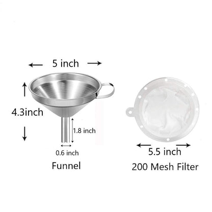 IAXSEE 5-Inch Stainless Steel Funnel with Fine Mesh Strainer, 200 Mesh Cooking Oil Filter