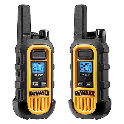 DEWALT DXFRS800 FRS Walkie Talkies Long Range 2 Way Radio, 2 Watt, Waterproof & Rechargeable, 2 Pack