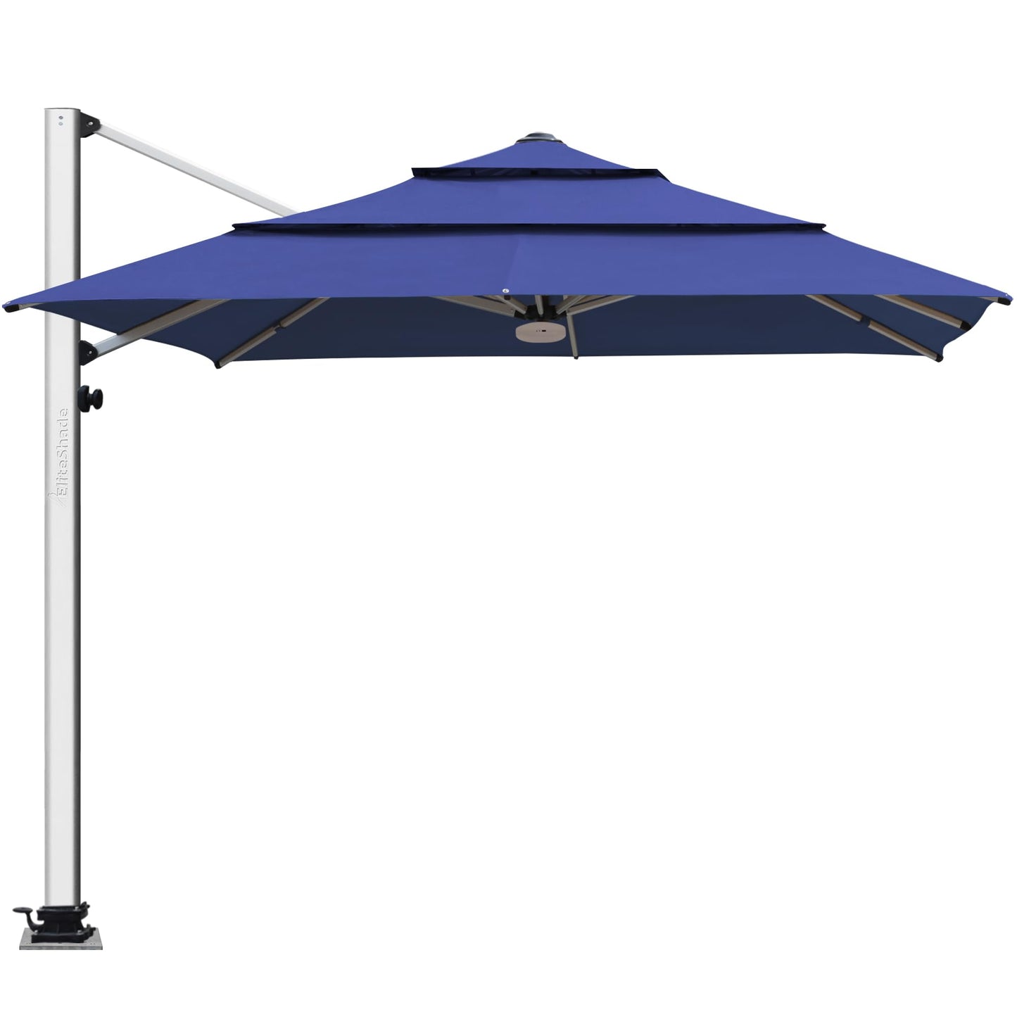 EliteShade USA APOLLO 3-Tier 10x10FT Full Aluminum Cantilever Patio Umbrella for Outdoor Restaurant Garden Courtyard Deck Pool and Marketing with Light (No battery), Navy Blue