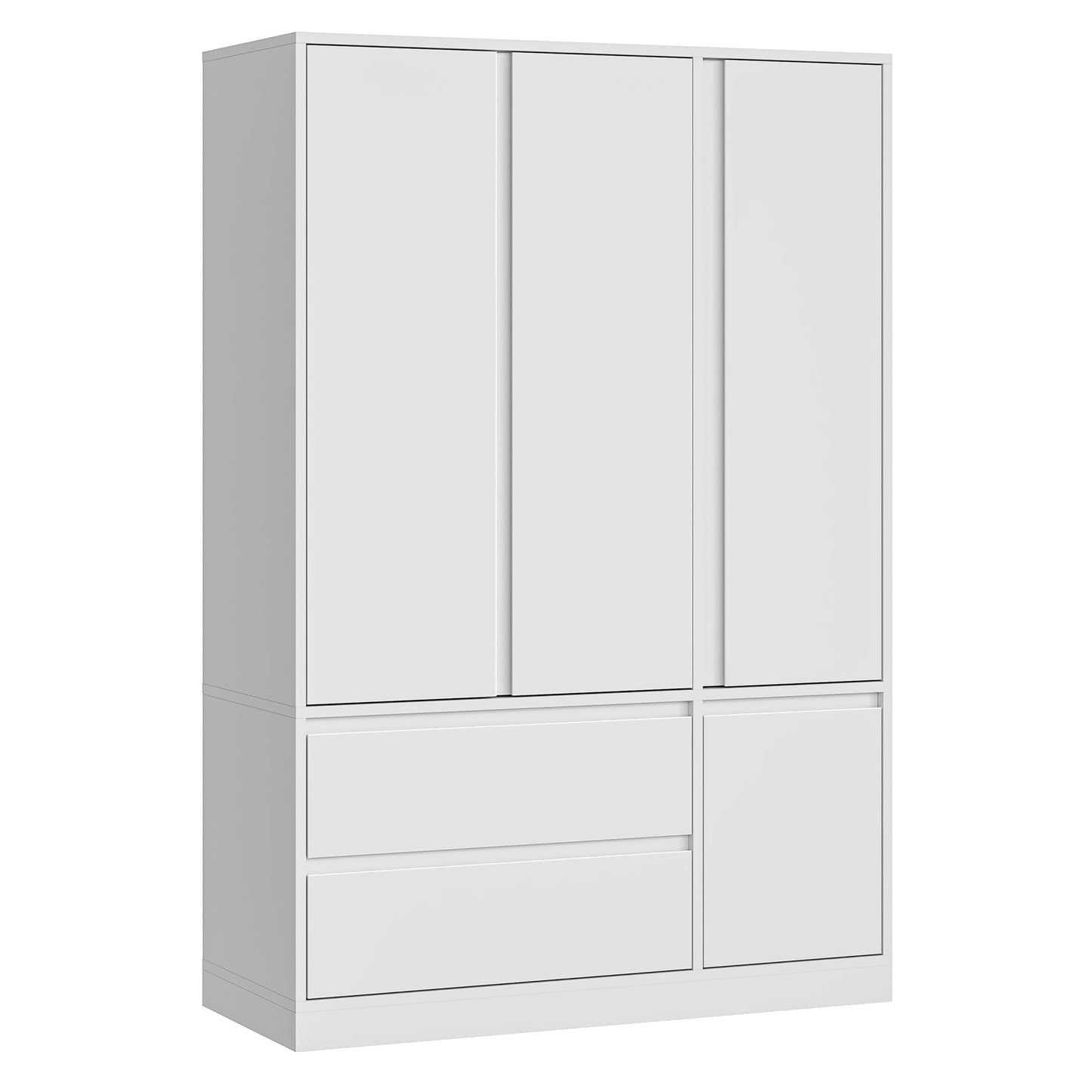 IRONCK 47.2" Armoire Wardrobe Closet with Drawers, White Armoire with Hanging Rods & DIY Adjustable Shelves, Modern Wardrobe with Soft-Close Hinges, Freestanding Closet for Bedroom