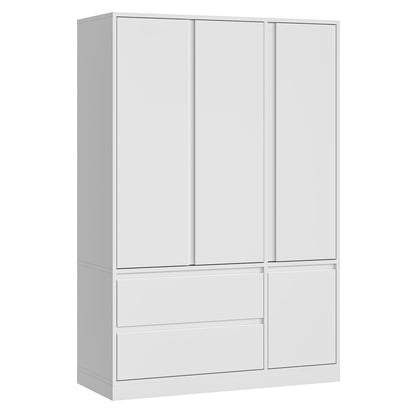 IRONCK 47.2" Armoire Wardrobe Closet with Drawers, White Armoire with Hanging Rods & DIY Adjustable Shelves, Modern Wardrobe with Soft-Close Hinges, Freestanding Closet for Bedroom