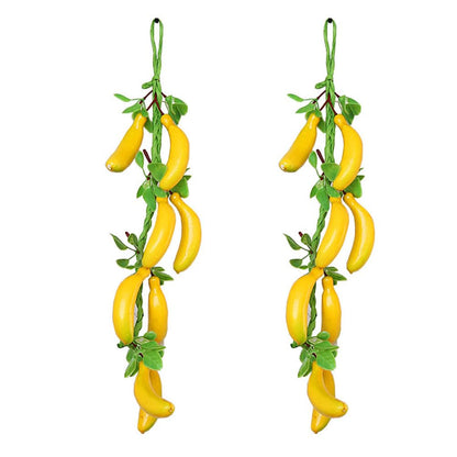 Veemoon 2pcs Artificial Small Hanging Bananas Bunch, Farmhouse Wall Fake Fruit Decoration Artificial Bananas String Lifelike Foam Tropical Fruit Ornament for Home Shop Window Display Props, 23.19"