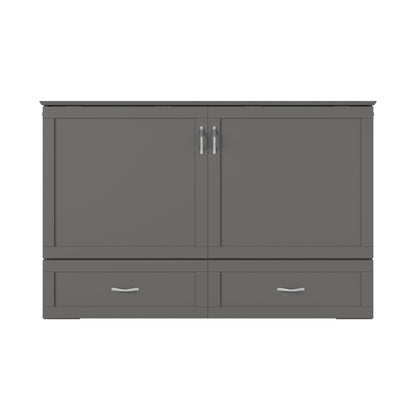 AFI Hamilton Queen Murphy Bed Chest with Mattress, Storage, and Built-in Charger in Grey