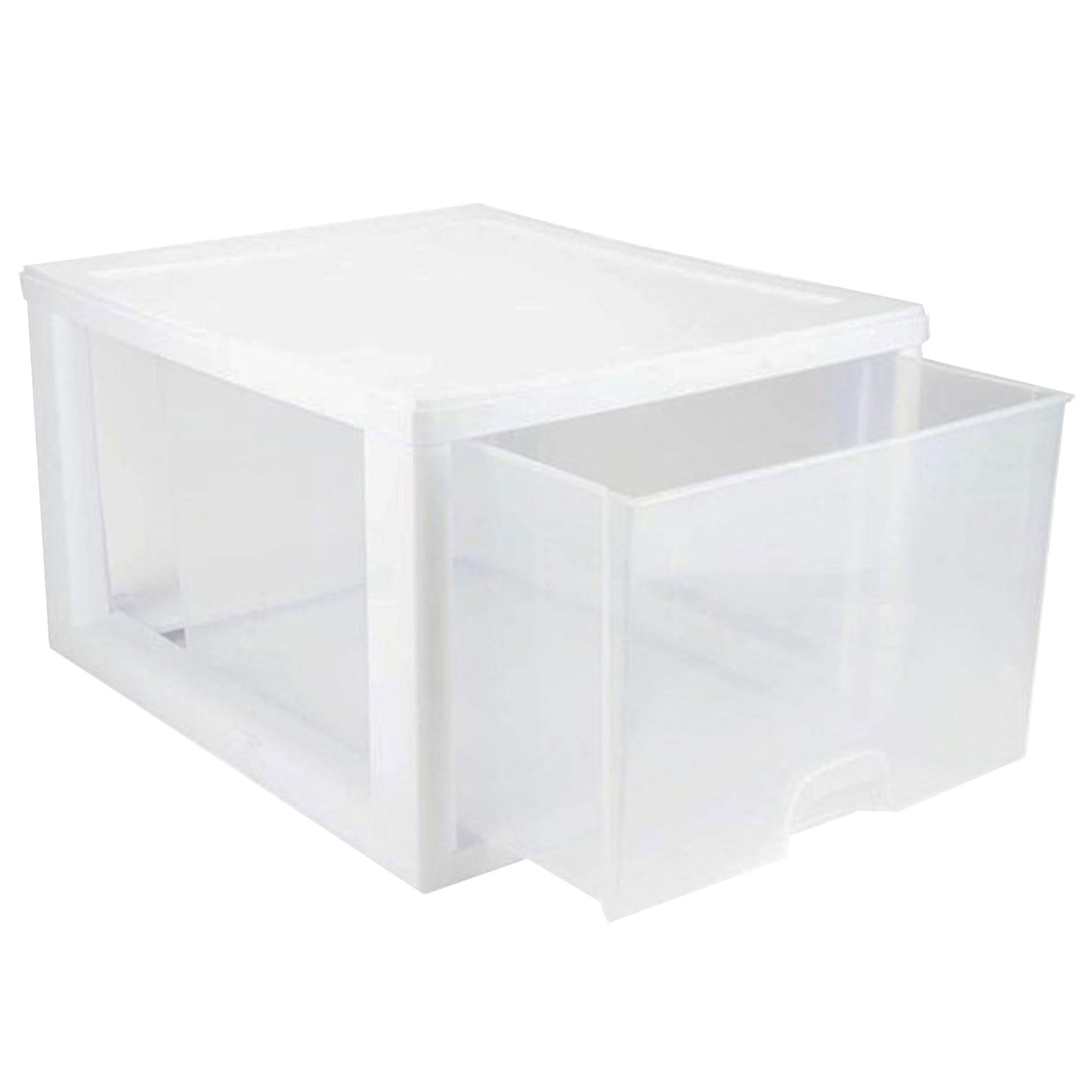 Sterilite 16-Pack 27 Quart Stacking Drawer, Clear Storage Closet Organizer, White Frame - Stackable Modular Plastic Drawers for Clothes, Accessories, Craft Supplies, Shoes or Linens