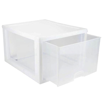 Sterilite 16-Pack 27 Quart Stacking Drawer, Clear Storage Closet Organizer, White Frame - Stackable Modular Plastic Drawers for Clothes, Accessories, Craft Supplies, Shoes or Linens