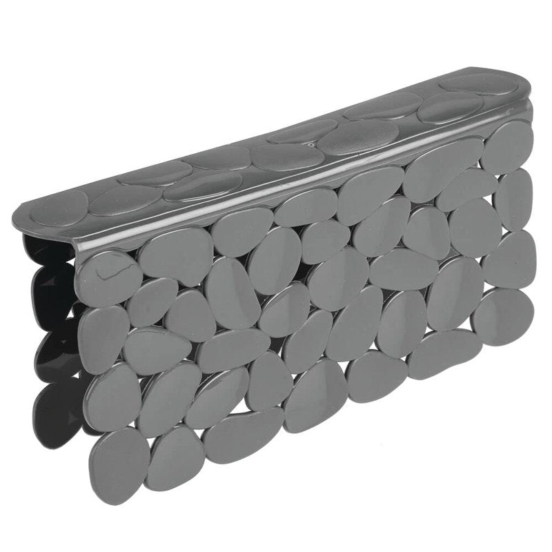 mDesign Adjustable Kitchen Sink Dish Drying Mat/Grid - Soft Plastic Sink Protector, Cushions Sinks, Dishes - Quick Draining Pebble Design - Includes 1 Saddle, 2 Large Mats - Set of 3 - Charcoal Gray