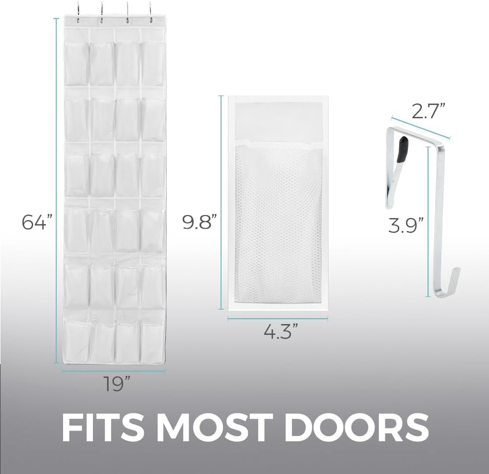 HOME GENIE 24 Pocket Strong Space Saving Over Door Shoe Organizer, Holds Up to 40 Pounds, White