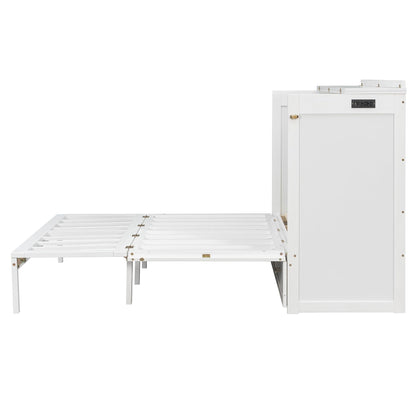 Merax Queen Size Murphy Cabinet Bed with Storage Drawers, Wall Murphy Bed with a Set of Sockets & USB Ports, Folding Platform Bed for Small Room