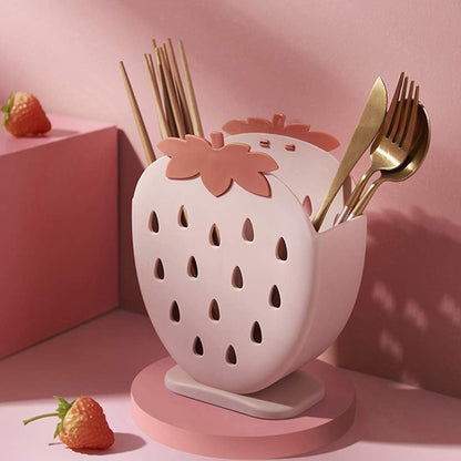 AKOAK 1 Pack Strawberry Cutlery Storage Box, Suitable for Storing Spoons, Chopsticks, Knives, and Utensils