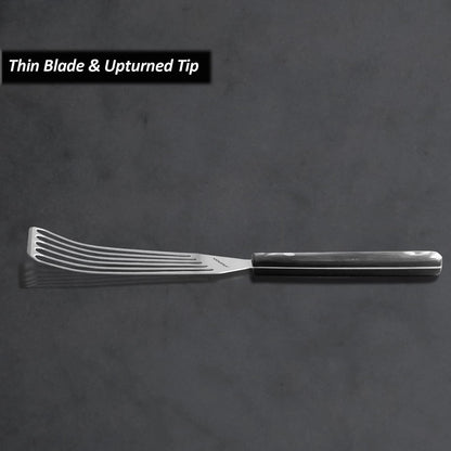 2 Pack Stainless Steel Fish Spatula Turner, Slotted Spatulas for Flipping, Turning, Frying & Grilling, Wooden Full Tang