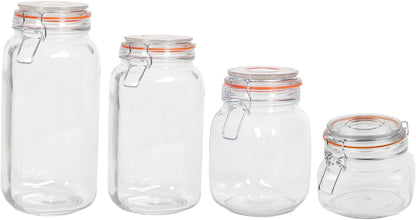 Home Basics 4 Piece Canister Set for Kitchen, Clear Glass with Metal Latches & Silicone Seals