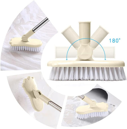 LandHope Long Handled Scrub Brush, Rotatable Brush Head for Bathroom, Kitchen, and Tile Cleaning (Beige)