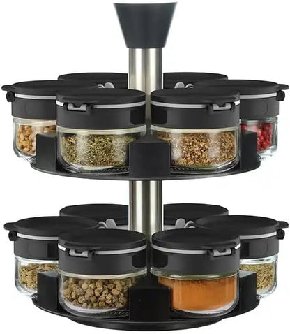 Aurakoa 360 2 12 (12 Counter rotating tier jars spice rack spice jars) Revolving Seasoning Organizer. Spinning Spice
