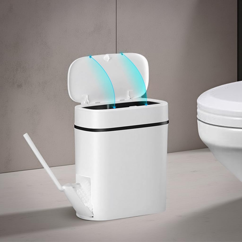 14 3.7 Set Bathroom Trash Can with Lid, Liter/ Gallon Bathroom Trash Can and Toilet Brush for Restroom, Bedroom, Living
