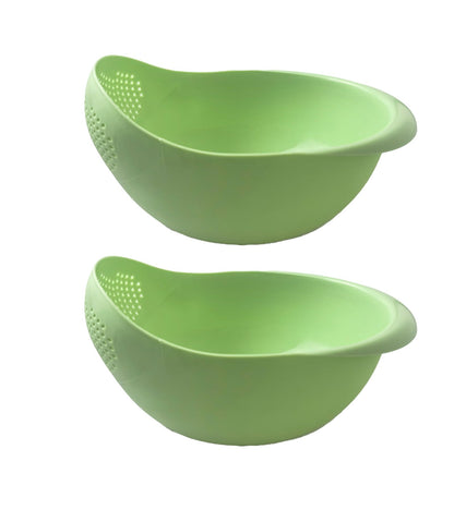 2-in-1 Rice Colander, Vegetable and Fruit Cleaning Filter Basket, 2Piece Sturdy and Easy-To-Use Food Grade Kitchen Tool Accessories (green, Small)