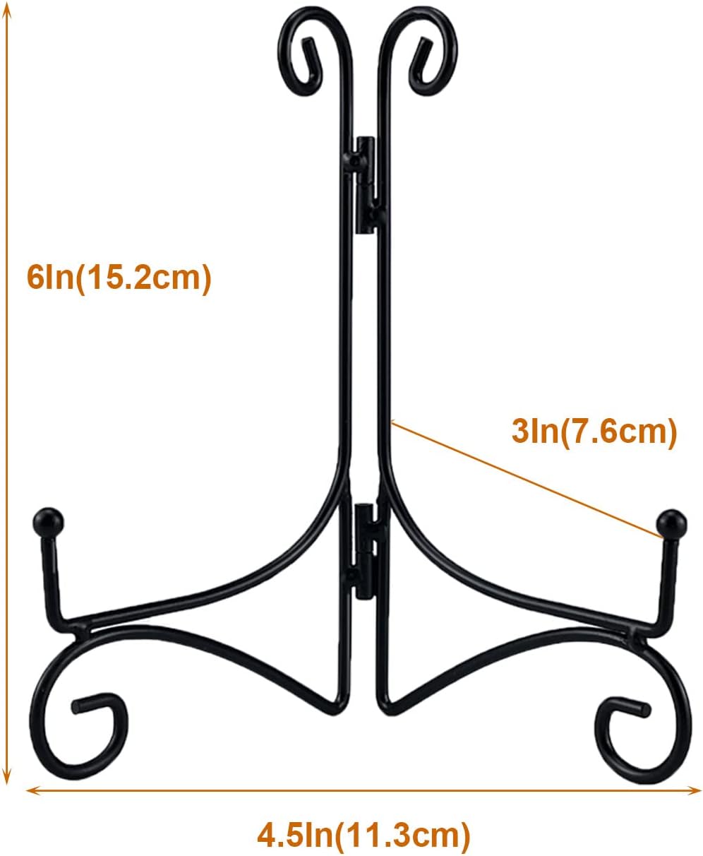 Plate Stand, 6 Inch Holder for Display, Tabletop Black Iron Easel for Photo, Picture Frame, Artwork, Decorative Plates
