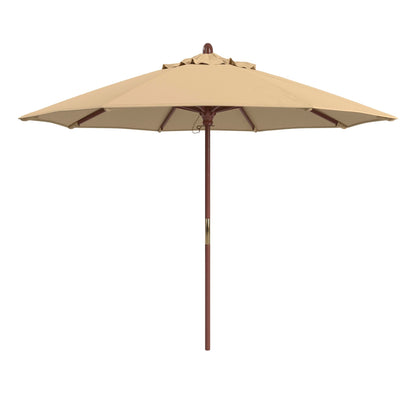 California Umbrella 9' Premium Commercial Hardwood Patio Umbrella, Manual Lift With Sunbrella Antique Beige Fabric