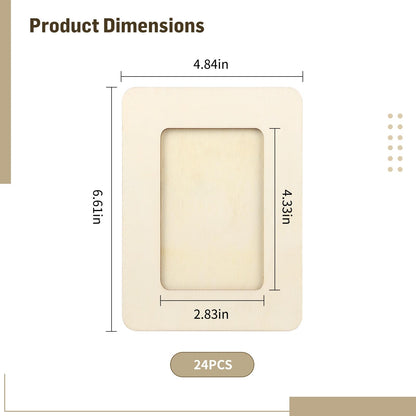 24PCS Unfinished Wooden Craft Frames, 3 x 5 in Wooden Craft Frames, Picture Frames to Decorate，Paintable Picture Frames for DIY Projects, School Crafts, and Home Decorations