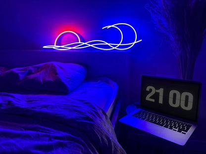 LED Decorative Lights USB Mountains Sunrise Sunset Led Neon Signs Home Decoration Wall Art Holiday Gift Brightness Adjustable 16.5''x11.8''