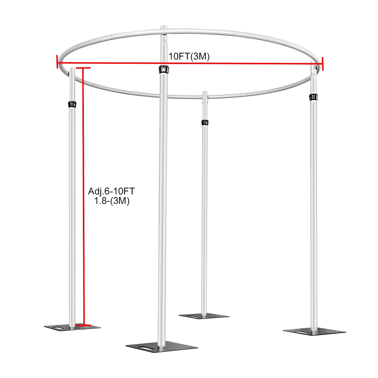 Hecis Portable Pipe and Drape Round Backdrop Stand , 6-10' Tall x 10' Wide Adjustable Round Backdrop Kit for Event， Party, Trade Shows and Wedding Decor