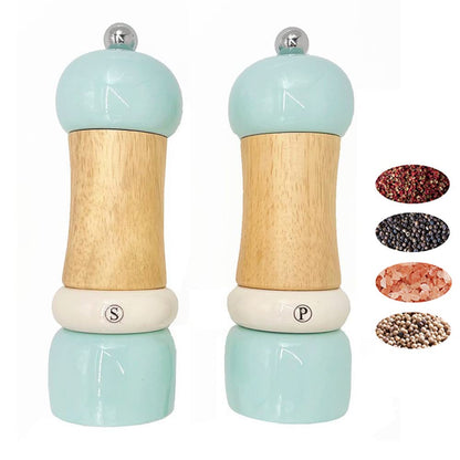 CASASUNCO Manual Salt and Pepper Grinder Set Salt & Pepper Mill Sets Wooden Salt Pepper Grinder Set Salt & Pepper Shakers Gift Set- Customized Coarseness - Ceramic Core - Blue (Set of 2, 6")