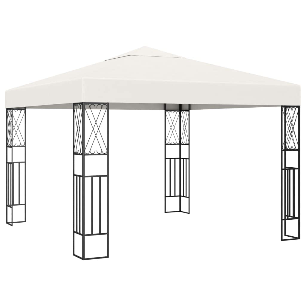 Cream Polyester Gazebo, 9.8x9.8 ft Square Outdoor Canopy Tent with Powder-Coated Steel Frame, Water Resistant UV Protection for Patio, Garden, Terrace Outdoor Structures