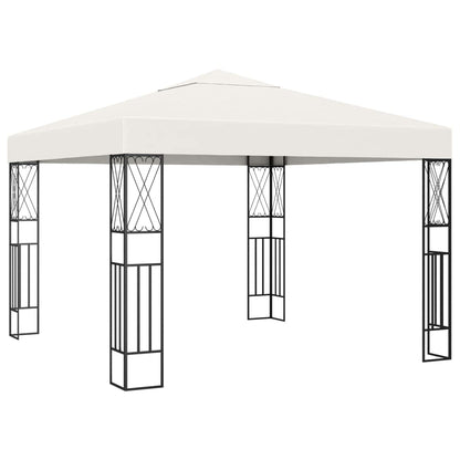 Cream Polyester Gazebo, 9.8x9.8 ft Square Outdoor Canopy Tent with Powder-Coated Steel Frame, Water Resistant UV Protection for Patio, Garden, Terrace Outdoor Structures