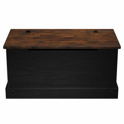OSHOME 35.5" Solid Pine Storage Chest with Lift -Top Hinged Lid, Storage for Bedroom, Entryway and Living Room in Harvest Black Finish