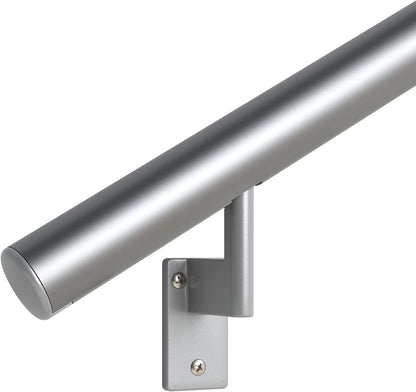 Promenaid - 3ft Flush Handrail Kit Sliver Finish Complete Indoor/Outdoor Handrail for Stairs with ADA Wall Return Kit Flush Endcap Replacement