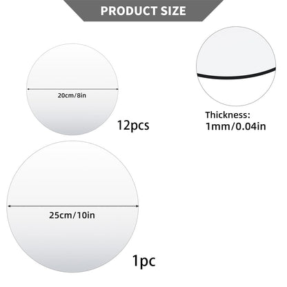 13Pack Round Mirror for Table Centerpices Self Adhesive Acrylic Circle Wall Mirrors Centerpieces for Tray Candle Plate for Wedding Christmas Table Birthday Party Decor (8inch,10inch)