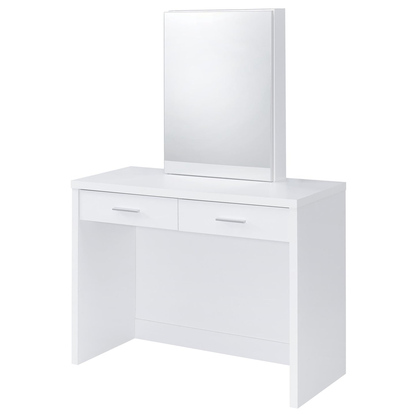 Coaster Home Furnishings - Bunbury - Wood - Makeup Vanity Table Set with Rectangular Storage Mirror, Dual Drawers, and Upholstery Stool - Bedroom - White - 930280