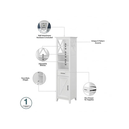 Bush Home Key West 48W Double Vanity Set with Sinks, Medicine Cabinets and Linen Tower in White Ash