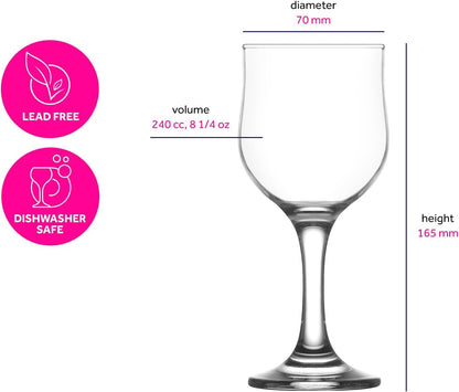 LAV Small Premium Wine Glasses Set of 6 - Clear 8 Oz White Wine Glasses, Tulip Shape Short Stem for Dinner Tables and