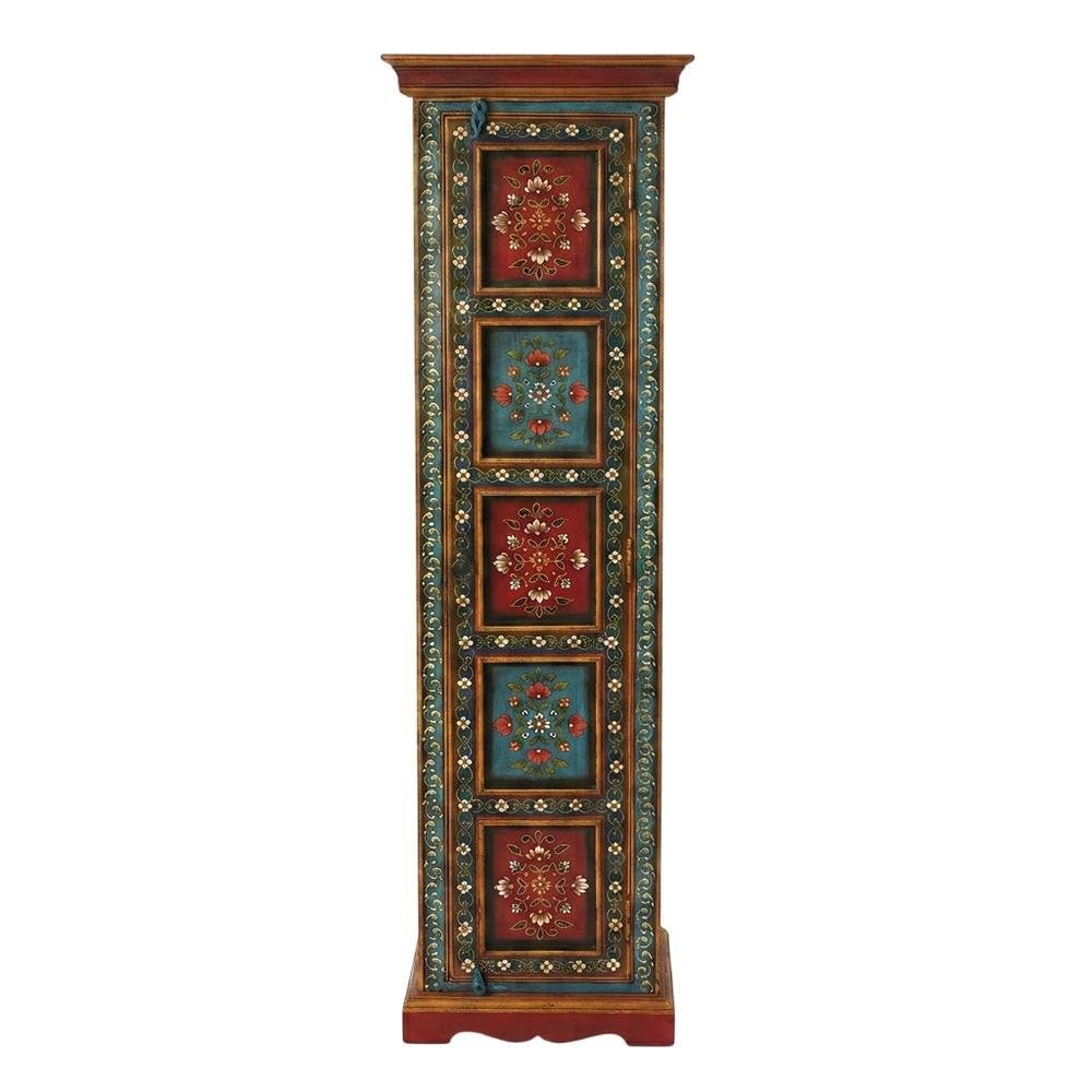 Starlight Canyon Home Hand Painted Tall Storage Cabinet, Boho Eclectic Merranti Wood Accent Cabinet for Living Room in Multicolor Finish