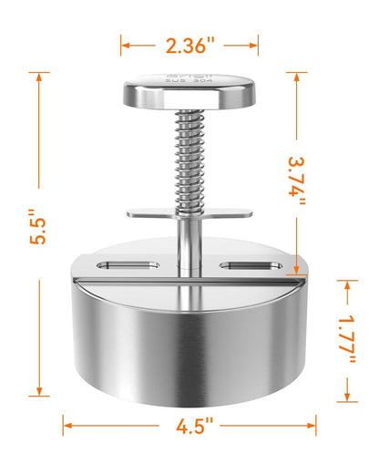 Brigii 304 Stainless Steel Burger Press - 4.5" Hamburger Patty Maker, Heavy Duty Stainless Steel Burger Press for Ground Beef, Burgers (Dishwasher Safe)