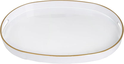 15.6" 10.6" 1.4" MAONAME White Decorative Tray, Oval Serving Tray with Handles, Plastic Trays for Coffee Table, Ottoman