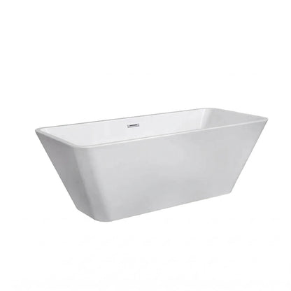 66" Acrylic Freestanding Soaking Bathtub, Matte Drain & Black Overflow, Modern Design Tub for Home Bathroom Renovations, Glossy White