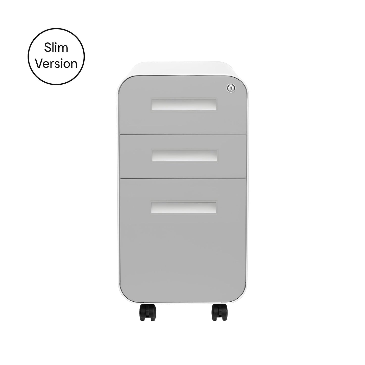 Laura Davidson Furniture Stockpile Slim 3-Drawer Mobile File Cabinet with Lock - Under Desk Metal Filing Cabinet, Legal/Letter File Folders, Wheels & Stationary Feet, Assembled, Light Grey Faceplate