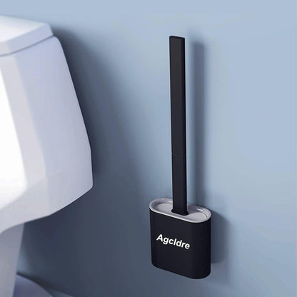Toilet Brush with Holder, Silicone Toilet Brush and Cleaning Brush Set for Household Bathroom (Black)
