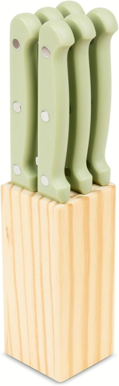 Core Kitchen Set of 6 Colorful Kitchen Steak Knives, 4.5" Blade, Leaf Design